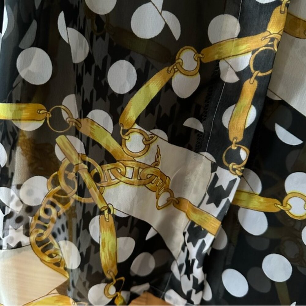 Vintage 90’s Button Up Shirt Polka Dots Gold Chains Black Yellow White - M - Picture 9 of 16